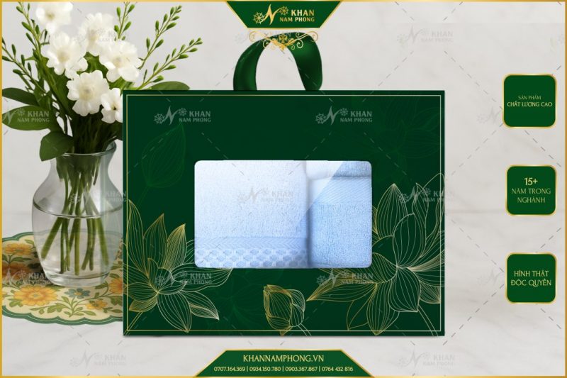 Set 3 Khăn V-Bamboo Tặng Đối Tác 34x80 40x80 60x120 Màu Xanh Trời