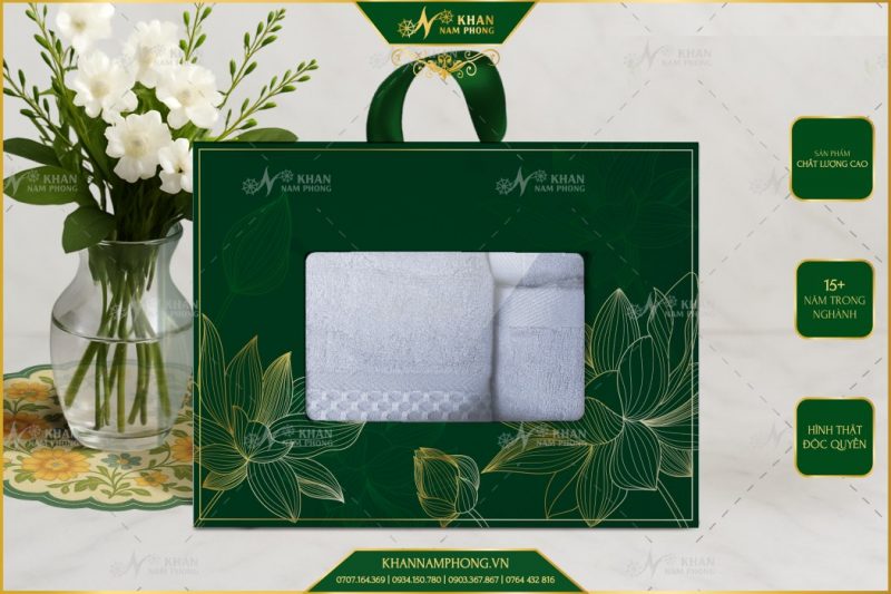 Set 3 Khăn V-Bamboo Tặng Đối Tác 34x80 40x80 60x120 Màu Xám Xanh