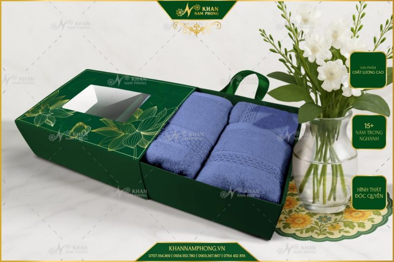 Set 3 Khăn Quà Tặng V-Bamboo 34x80 40x60 60x120 Màu Xanh Navy