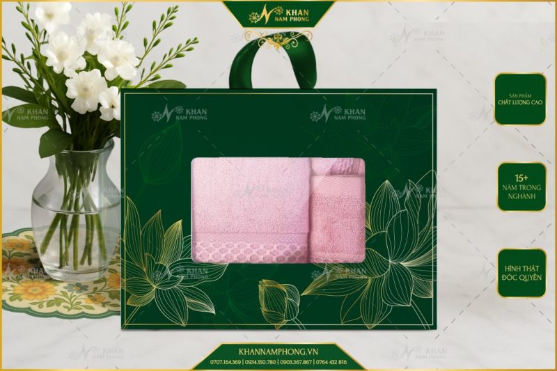 Set 3 Khăn Quà Tặng V-Bamboo 34×80 40×60 60×120 Màu Hồng