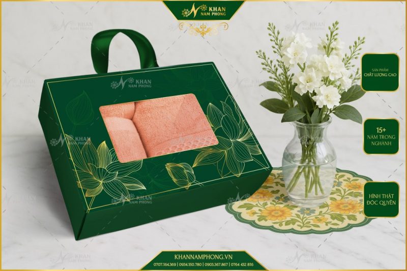Set 3 Khăn Quà Tặng V-Bamboo 34×80 40×60 60×120 Màu Cam Đất