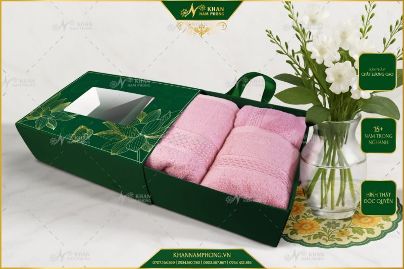 Set 3 Khăn Quà Tặng V-Bamboo 34×80 40×60 60×120 Màu Hồng