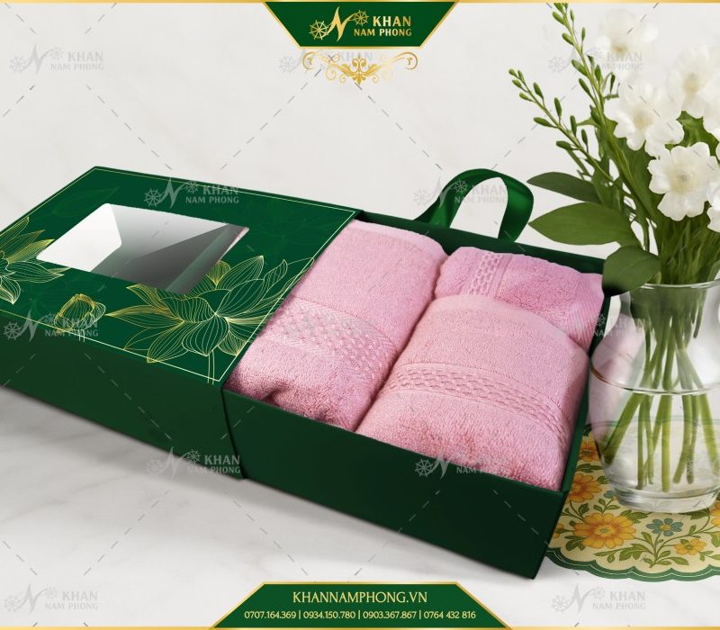 Set 3 Khăn Quà Tặng V-Bamboo 34×80 40×60 60×120 Màu Hồng