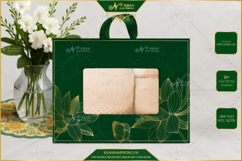 Set 3 Khăn Quà Tặng V-Bamboo 34×80 40×60 60×120 Màu Nâu Nhạt