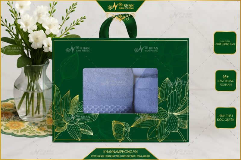 Set 3 Khăn Quà Tặng V-Bamboo 34x80 40x60 60x120 Màu Xanh Navy