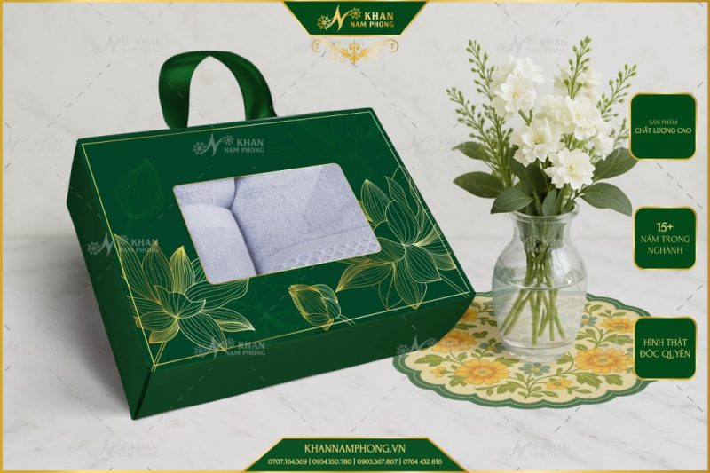 Set 3 Khăn V-Bamboo Tặng Đối Tác 34x80 40x80 60x120 Màu Xám Xanh