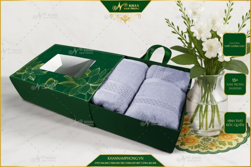 Set 3 Khăn V-Bamboo Tặng Đối Tác 34x80 40x80 60x120 Màu Xám Xanh