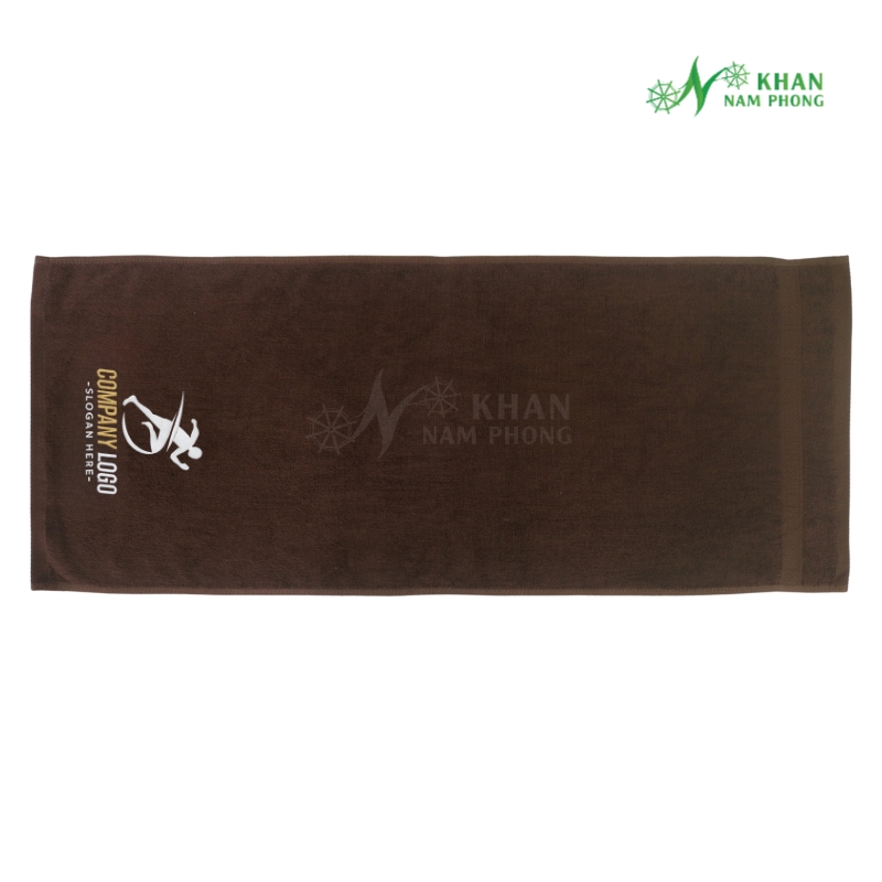 Khăn Chạy Bộ 100% Cotton Màu Nâu Socola Thêu Logo 34x80cm