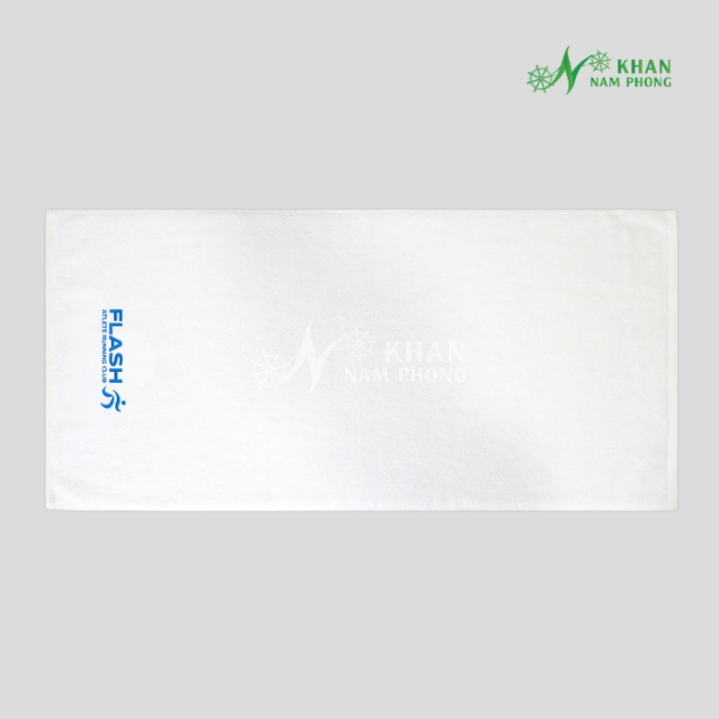 Khăn Chạy Bộ 100% Cotton Màu Trắng Thêu Logo - KT 34x80cm