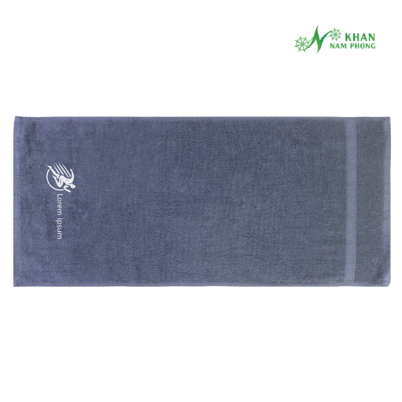 Khăn Chạy Bộ 100% Cotton Màu Xám Lông Chuột Thêu Logo 34x80cm