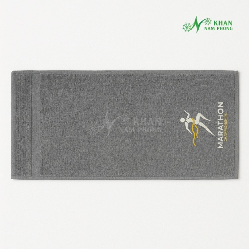 Khăn Chạy Bộ 100% Cotton Màu Xám Thêu Logo 34x80cm
