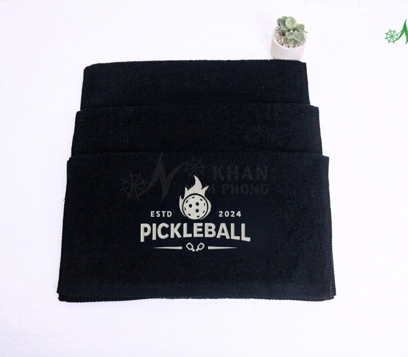 Khăn Cotton Cao Cấp Pickleball Màu Đen 34x80cm Thêu Logo