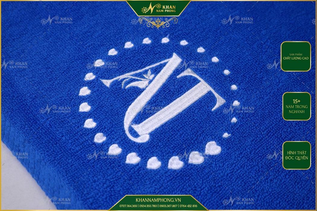 Khăn Tập Gym Cotton Cao Cấp Màu Xanh Dương Thêu Logo - KT 34x80cm