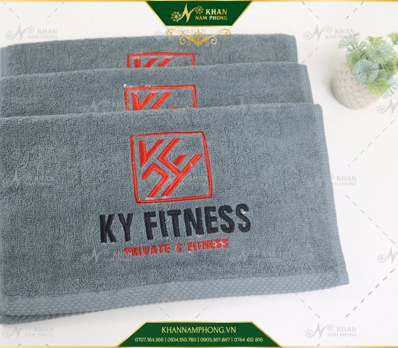 Khăn Tập Gym 34x80cm Màu Xám Nhạt 100% Cotton Thêu Logo KY Fitness