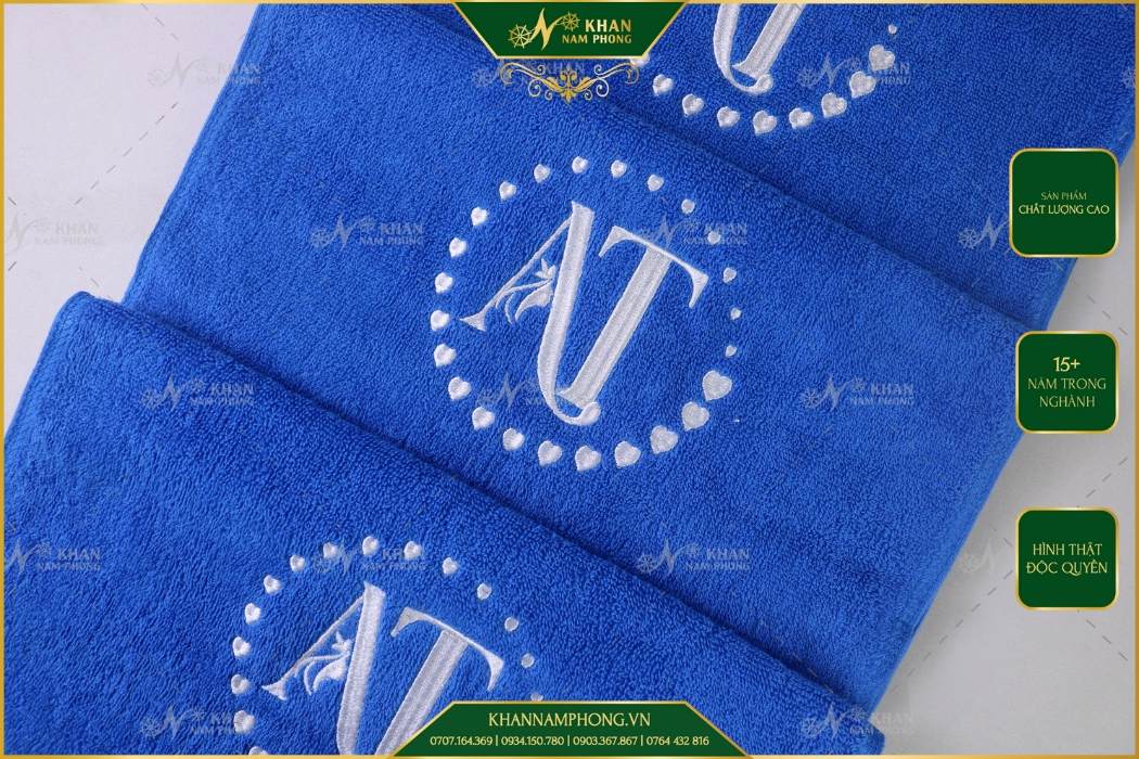 Khăn Tập Gym 100% Cotton Màu Xanh Dương Thêu Logo - KT 34x80cm