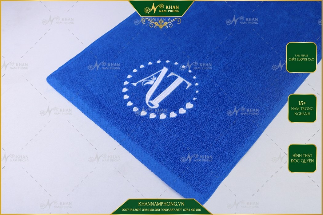 Khăn Tập Gym 100% Cotton Màu Xanh Dương Thêu Logo - KT 34x80cm