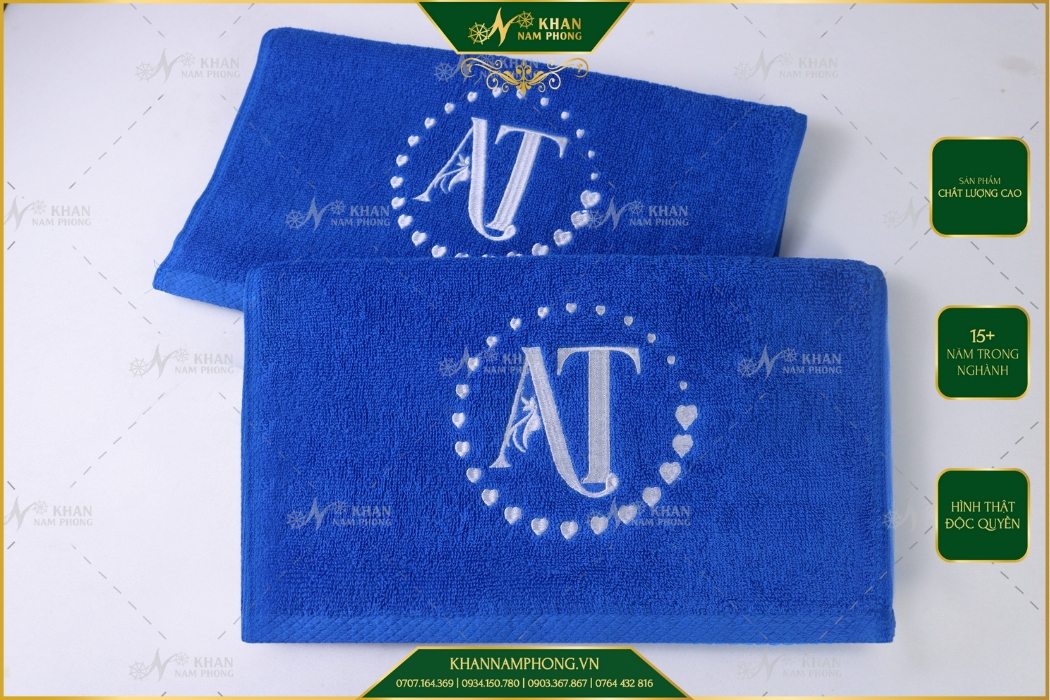 Khăn Tập Gym Cotton Cao Cấp Màu Xanh Dương Thêu Logo - KT 34x80cm