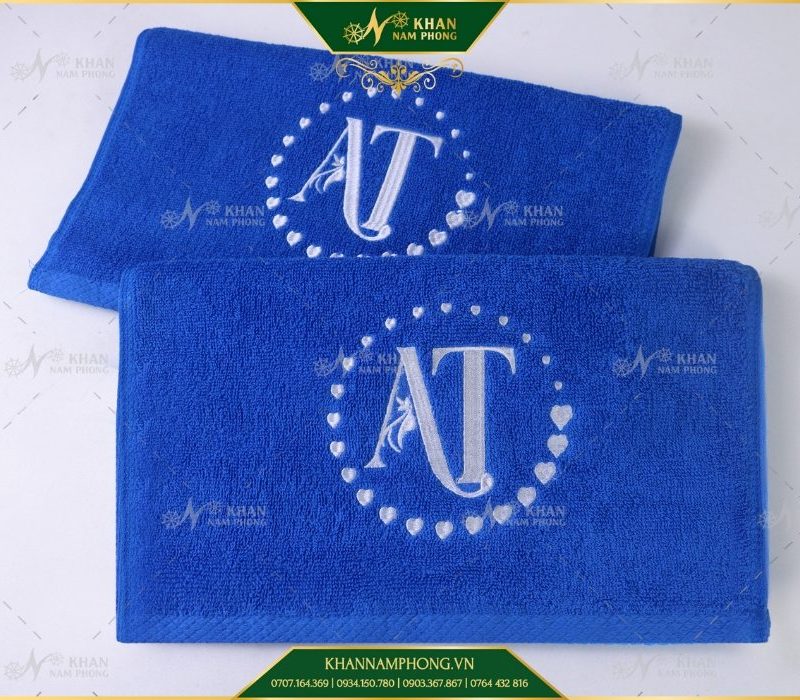 Khăn Tập Gym Cotton Cao Cấp Màu Xanh Dương Thêu Logo - KT 34x80cm