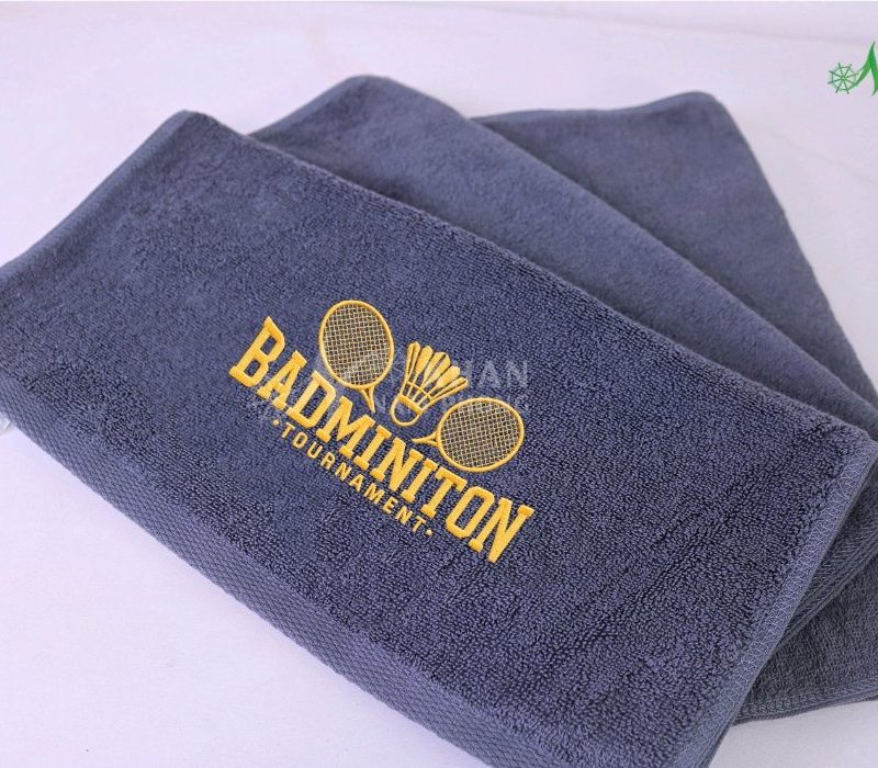 Khăn Lau Mồ Hôi Cầu Lông 100% Cotton Màu Xám Thêu Logo 34x80cm