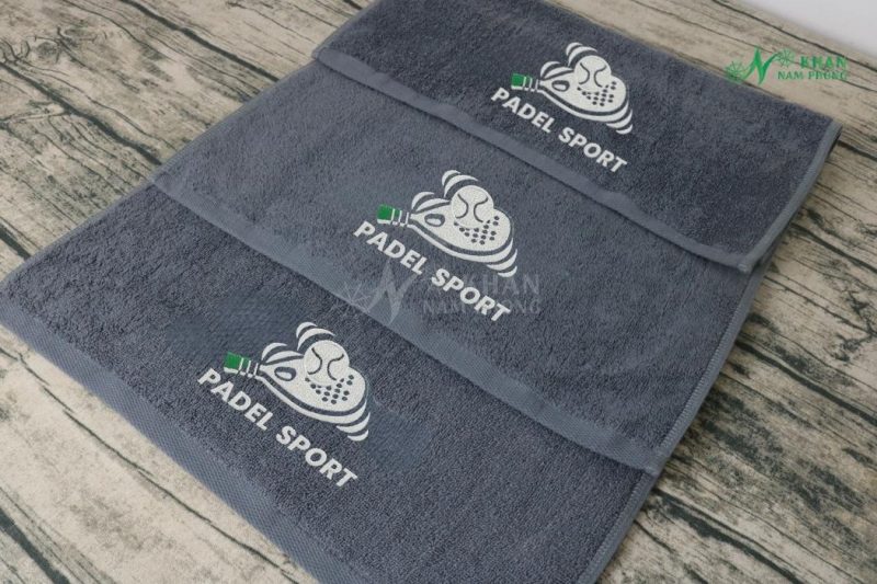 Khăn Lau Mồ Hôi Cầu Lông 34x80cm Cotton Cao Cấp Màu Xám Thêu Logo