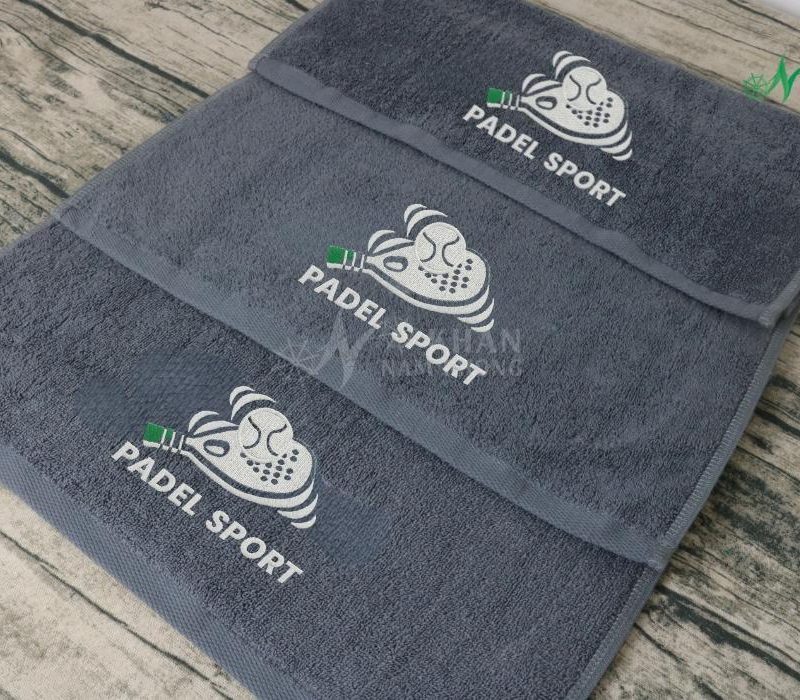 Khăn Lau Mồ Hôi Cầu Lông 34x80cm Cotton Cao Cấp Màu Xám Thêu Logo