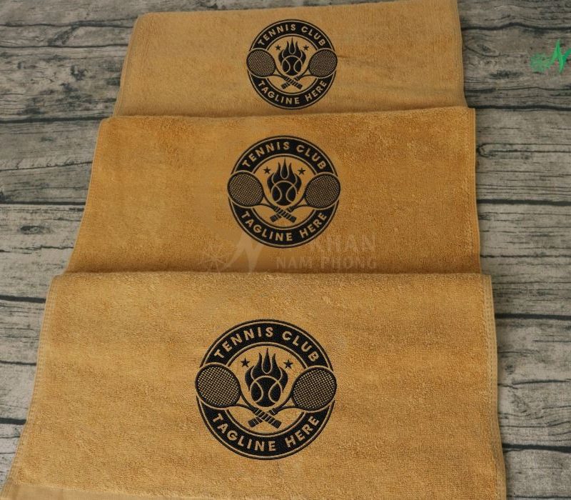Khăn Lau Mồ Hôi Cotton Cao Cấp Màu Nâu Cà Phê Sữa Thêu Logo 34x80cm