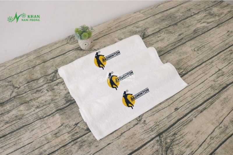 Khăn Lau Mồ Hôi Cầu Lông Cotton Cao Cấp Màu Trắng 34x80cm Thêu Logo