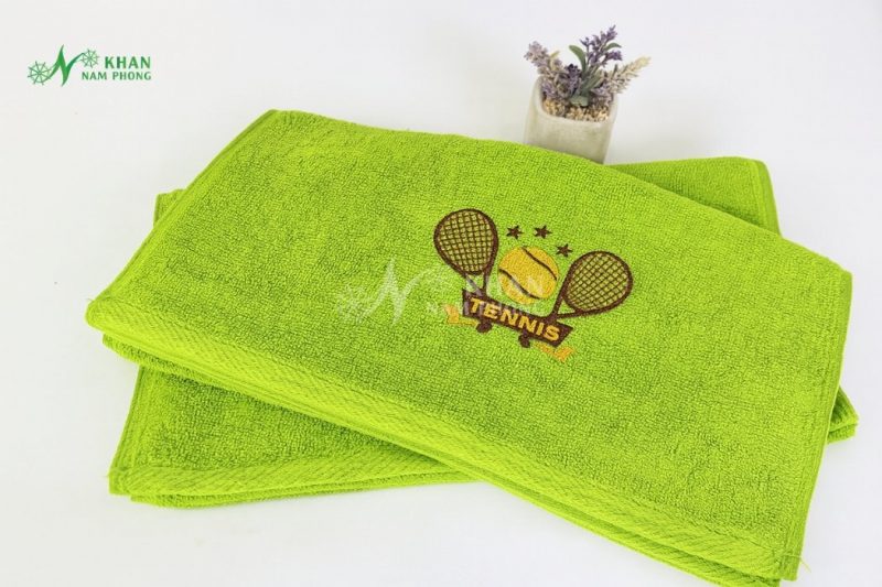 Khăn Lau Mồ Hôi Cầu Lông Cotton Cao Cấp Màu Xanh Cốm Thêu Logo 34x80cm