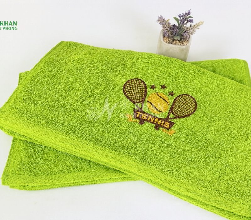Khăn Lau Mồ Hôi Cầu Lông Cotton Cao Cấp Màu Xanh Cốm Thêu Logo 34x80cm