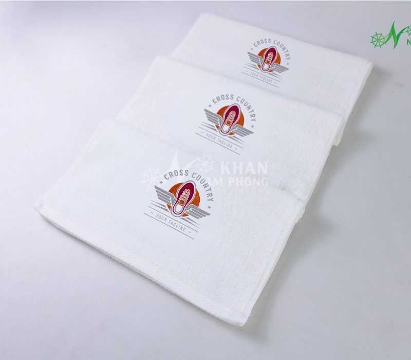 Khăn Lau Mồ Hôi Chạy Bộ 100% Cotton Màu Trắng Thêu Logo 34x80cm