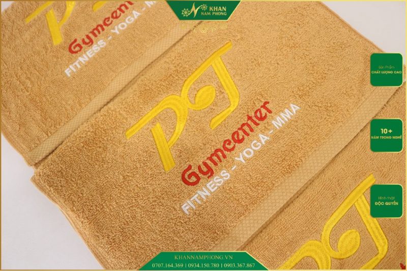 Khăn Tập Gym Cotton Màu Vàng Thêu Logo Gymcenter KT- 34x80cm