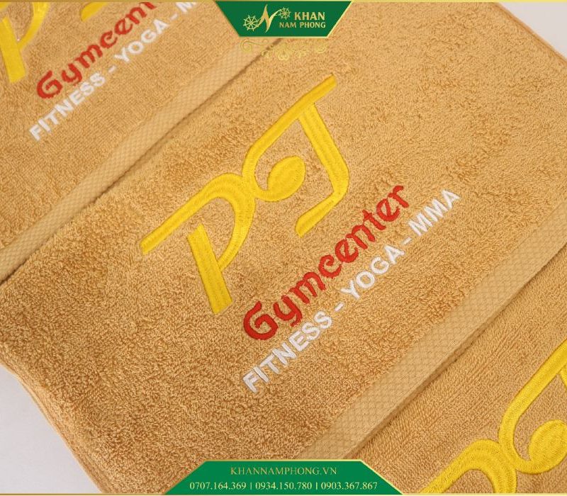 Khăn Tập Gym Cotton Màu Vàng Thêu Logo Gymcenter KT- 34x80cm