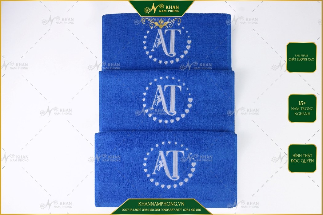 Khăn Tập Gym Cotton Cao Cấp Màu Xanh Dương Thêu Logo - KT 34x80cm