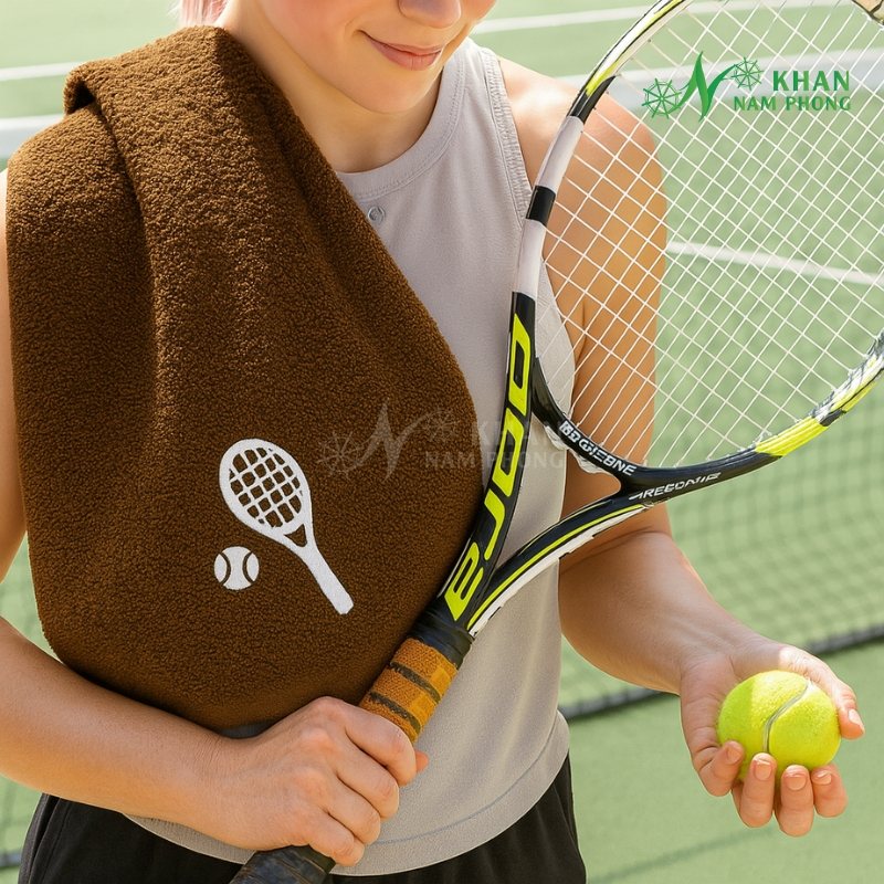 Khăn Tennis Cotton Màu Nâu Thêu Logo Theo Yêu Cầu