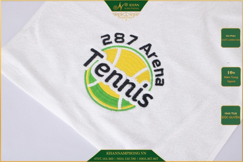 khan tennis theu logo cotton mau trang 34x80cm gia re