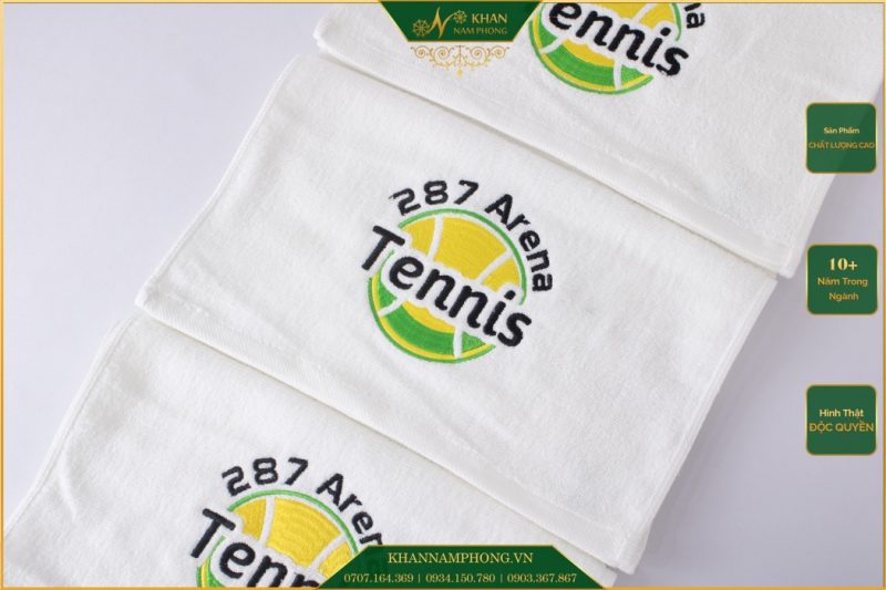 khan tennis theu logo cotton mau trang 34x80cm tphcm