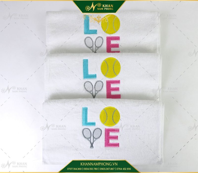 Khăn Thể Thao Pickleball Cotton Cao Cấp Màu Trắng Thêu Logo LOVE 34x80cm