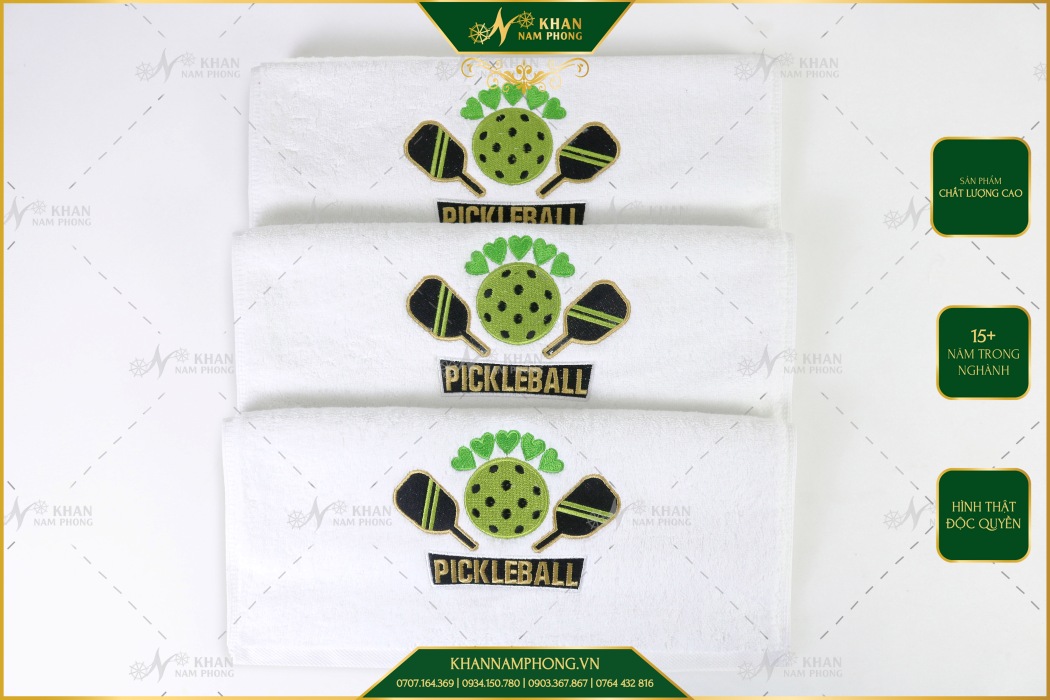 Khăn Thể Thao Pickleball Cotton Cao Cấp Màu Trắng 34x80cm Thêu Logo