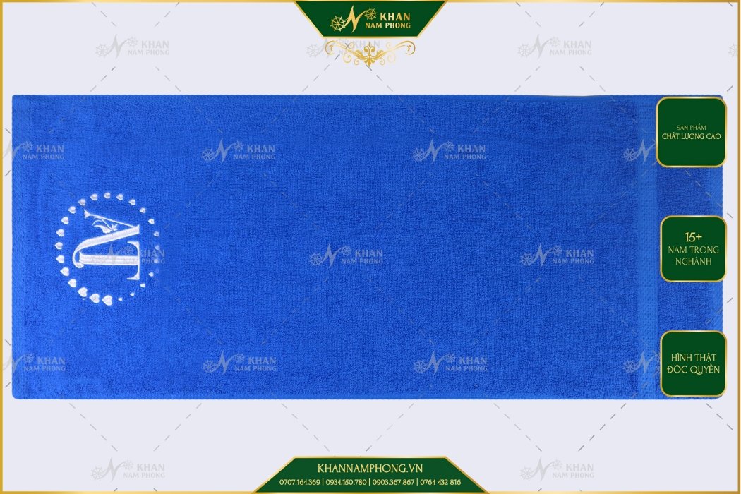 Khăn Tập Gym 100% Cotton Màu Xanh Dương Thêu Logo - KT 34x80cm