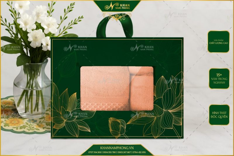 Set 3 Khăn Quà Tặng V-Bamboo 34×80 40×60 60×120 Màu Cam Đất