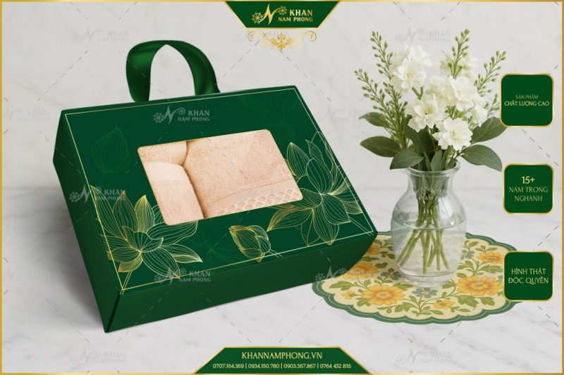 Set 3 Khăn Quà Tặng V-Bamboo 34×80 40×60 60×120 Màu Nâu Nhạt