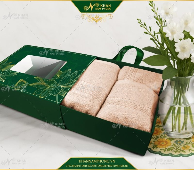 Set 3 Khăn Quà Tặng V-Bamboo 34×80 40×60 60×120 Màu Nâu Nhạt