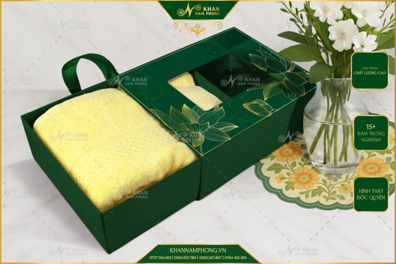 Set 3 Khăn Quà Tặng V-Bamboo 34×80 40×60 60×120 Màu Vàng