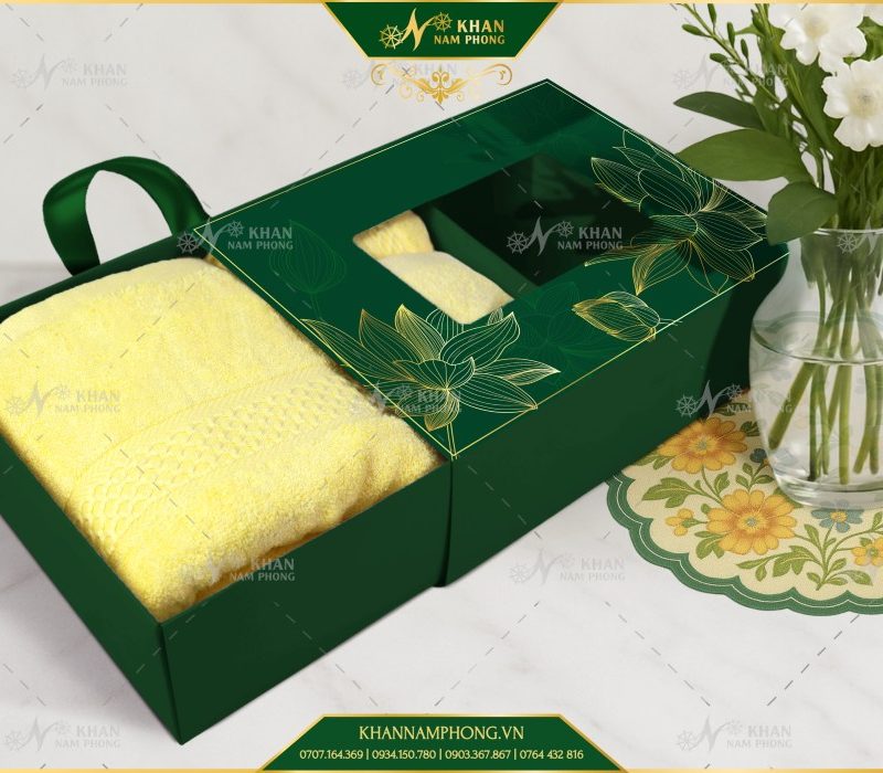 Set 3 Khăn Quà Tặng V-Bamboo 34×80 40×60 60×120 Màu Vàng