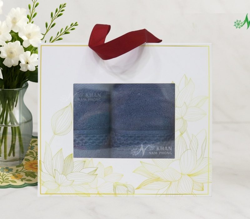 Combo 2 Khăn Quà Tặng VBamboo 28x50cm & 50x100cm Màu Xanh Navy Đóng Gói Hộp Kéo Trắng