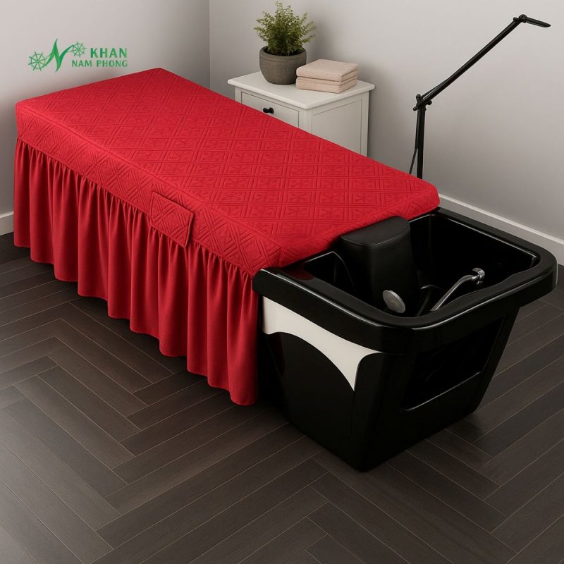 Ga Trải Giường Gội Đầu Màu Đỏ Chất Liệu Cotton Chần Bông
