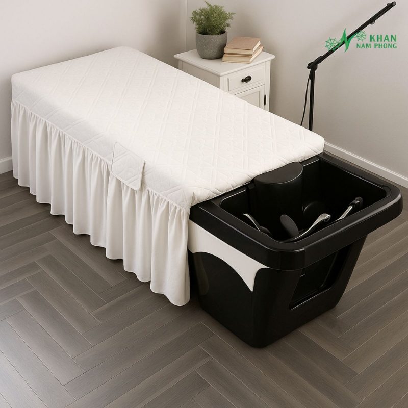Ga Trải Giường Gội Đầu Màu Trắng Chất Liệu Cotton Chần Bông