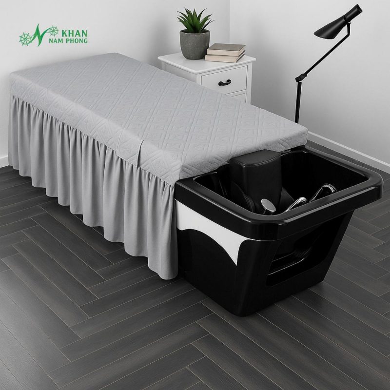Ga Trải Giường Gội Đầu Màu Xám Chất Liệu Cotton Chần Bông