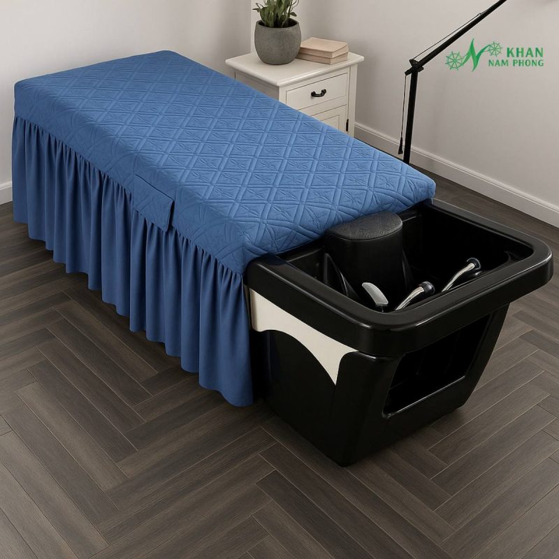 Ga Trải Giường Gội Đầu Màu Xanh Dương Chất Liệu Cotton Chần Bông