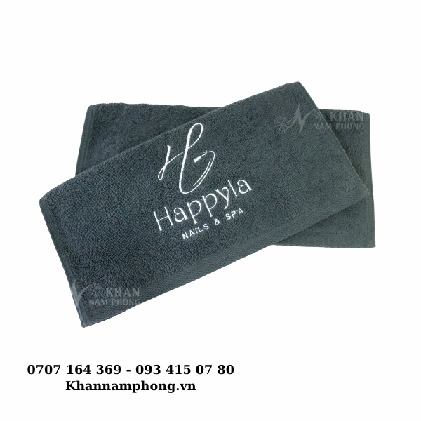 Khăn Làm Nails, Spa Thêu Logo 100% Cotton Màu Xám Lông Chuột 34x34cm